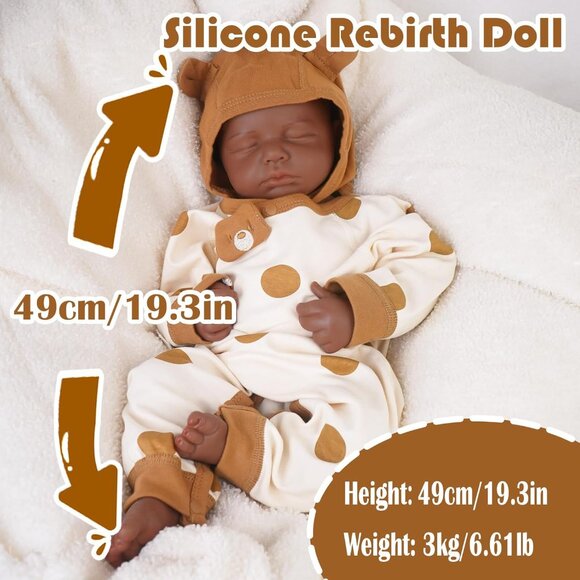 19.3in Full Silicone Not Vinyl Reborn tan Baby Boy Dolls Lifelike Reborn Baby - Picture 4 of 6